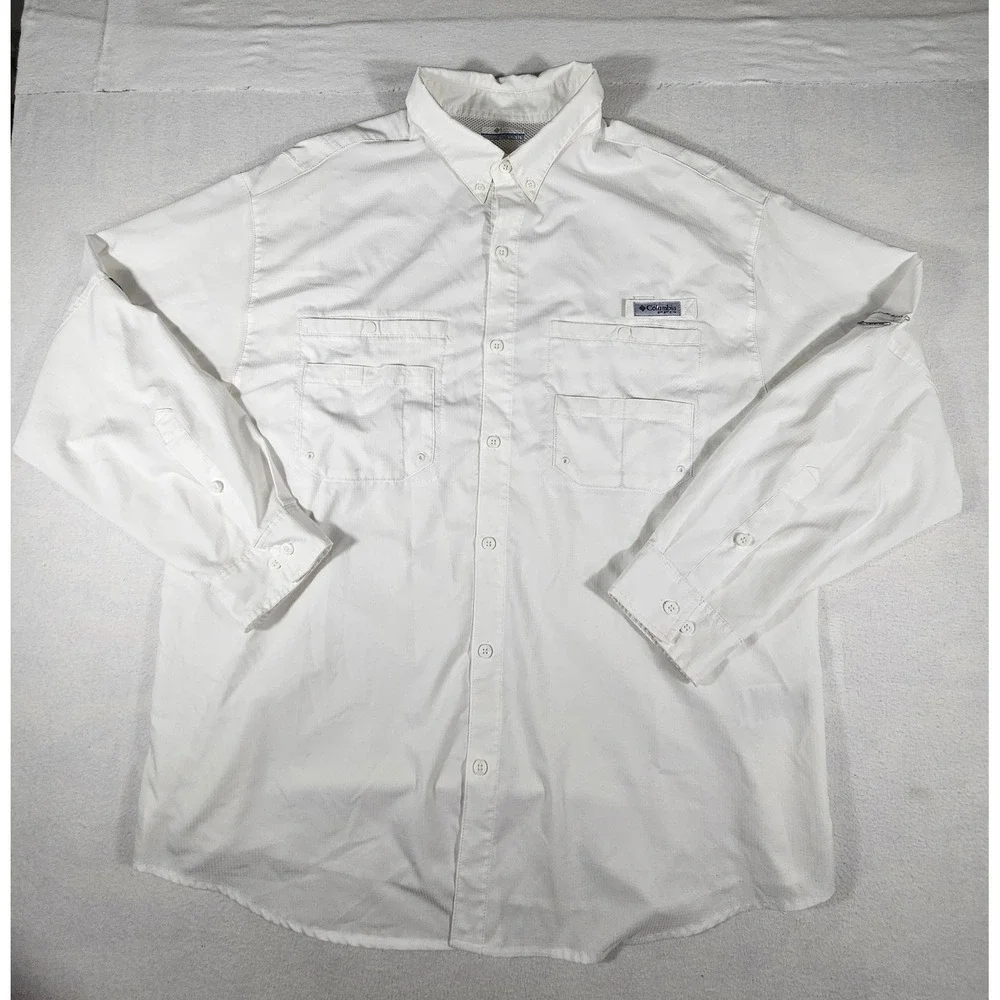 Columbia PFG Bahama II Fishing Shirt Mens XXL White Long Sleeve FM7253 Utility
